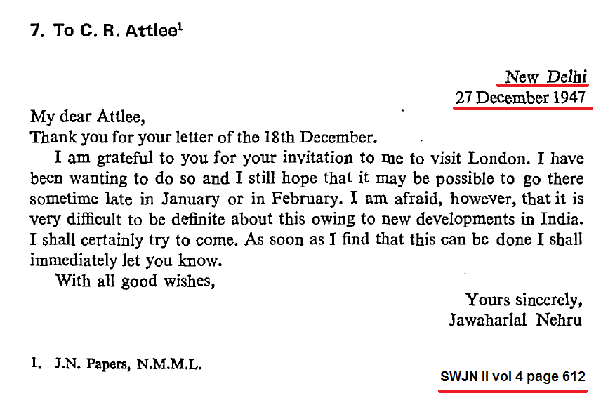 To attlee SWJN II vol 4 page 612